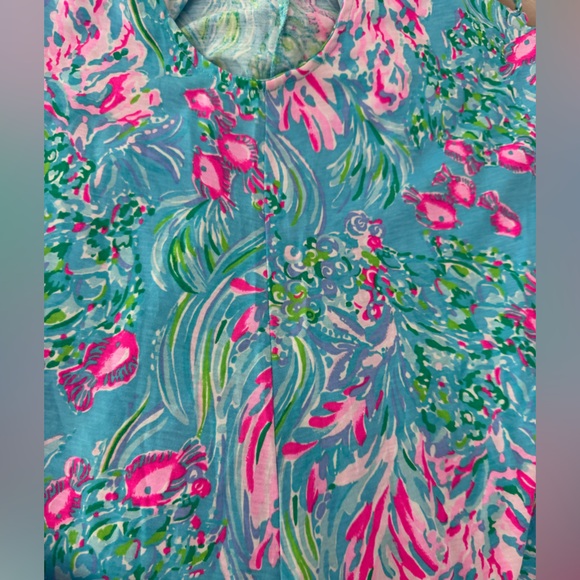 Lilly Pulitzer Kristen Flounce Swing Dress SZ S Amalfi Blue Best Fishes - Picture 10 of 15